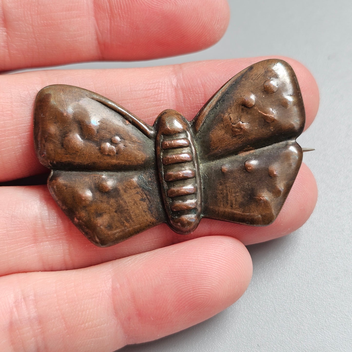 Antique Arts & Crafts Era 1910s Finnish Copper Butterfly Brooch by Allan Helenius