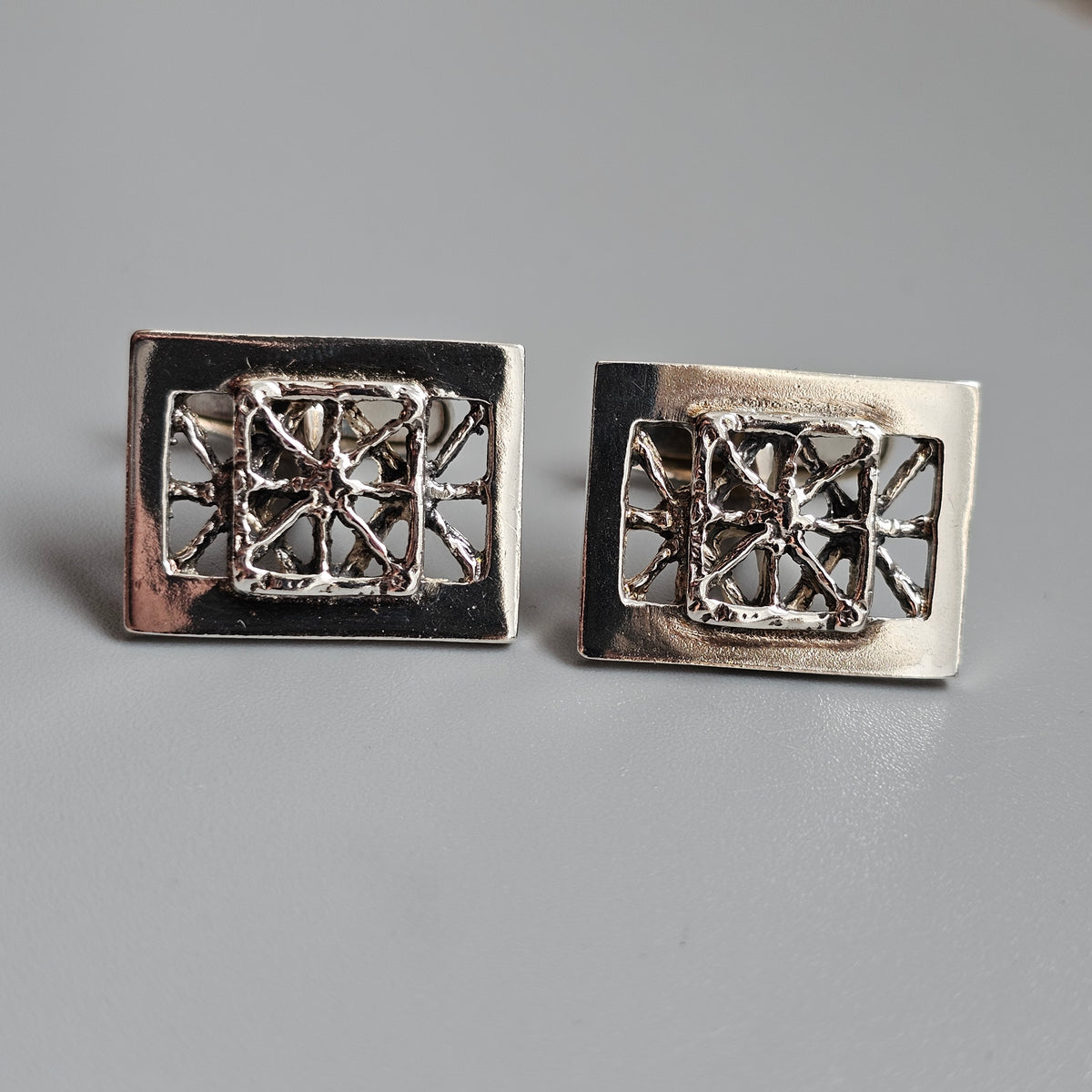 Vintage Modernist 1970s Pentti Sarpaneva Finnish Silver Pitsi Cufflinks 1976