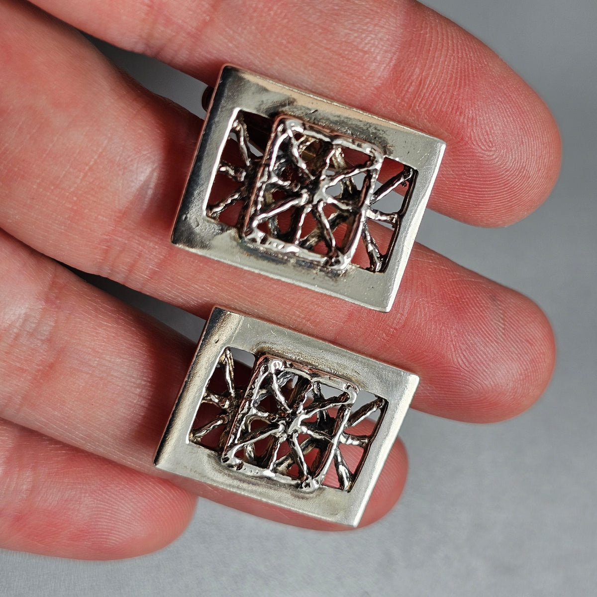 Vintage Modernist 1970s Pentti Sarpaneva Finnish Silver Pitsi Cufflinks 1976