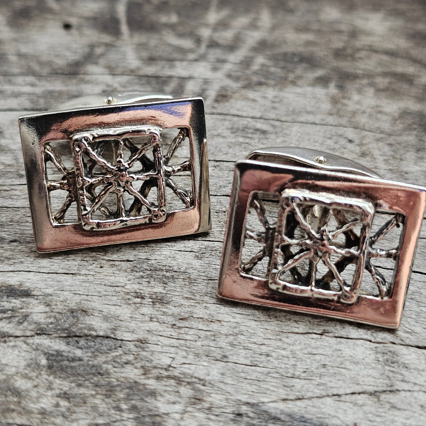 Vintage Modernist 1970s Pentti Sarpaneva Finnish Silver Pitsi Cufflinks 1976