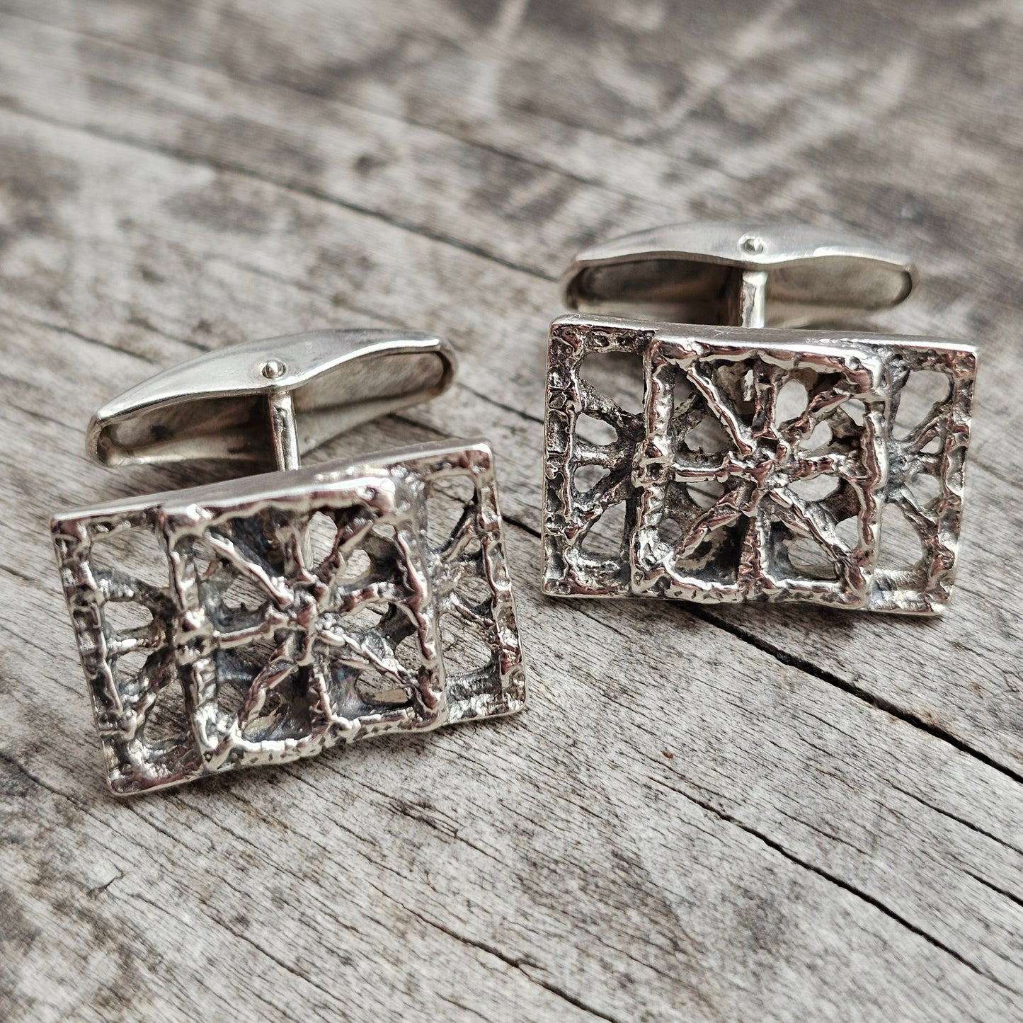 Vintage Brutalist 1970s Pentti Sarpaneva Finnish Silver Pitsi Cufflinks 1973