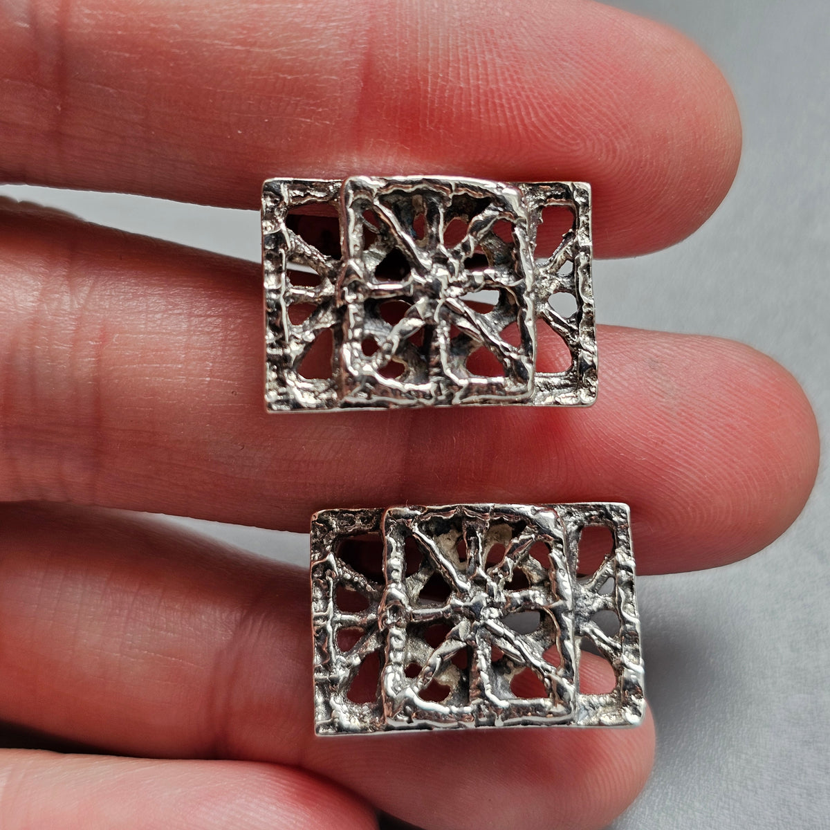 Vintage Brutalist 1970s Pentti Sarpaneva Finnish Silver Pitsi Cufflinks 1973