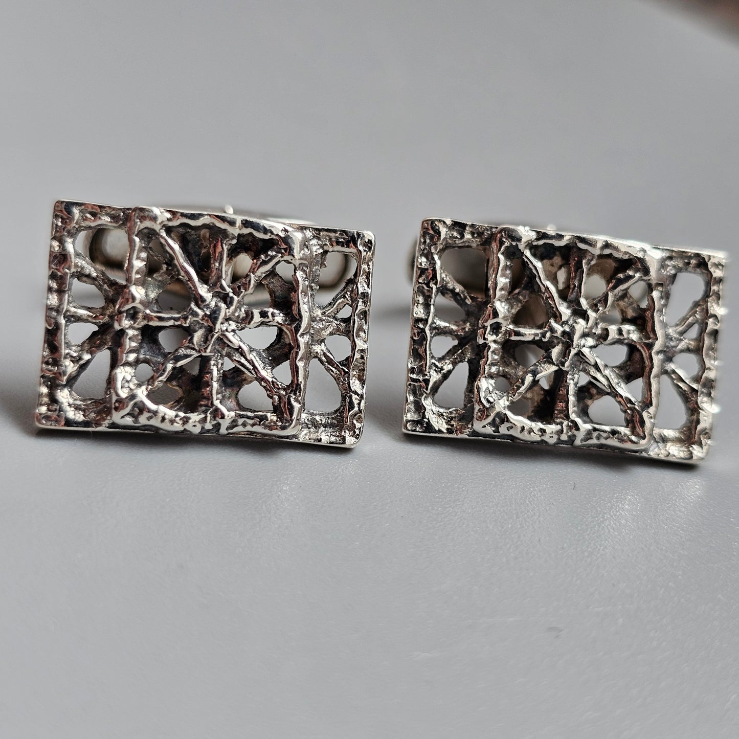 Vintage Brutalist 1970s Pentti Sarpaneva Finnish Silver Pitsi Cufflinks 1973