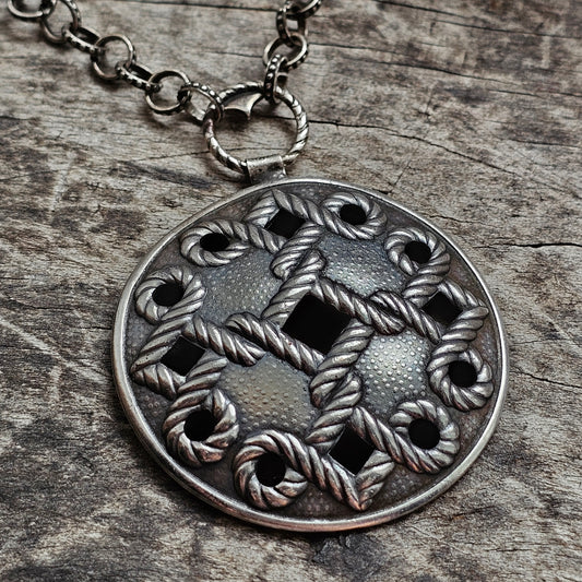 Vintage Nordic Silver Tone Folk Revival Pendant Necklace