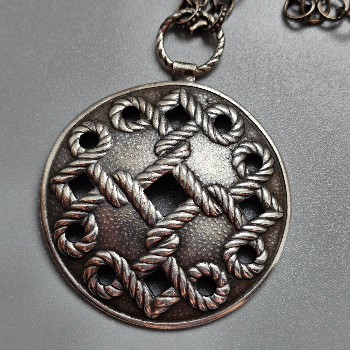 Vintage Nordic Silver Tone Folk Revival Pendant Necklace