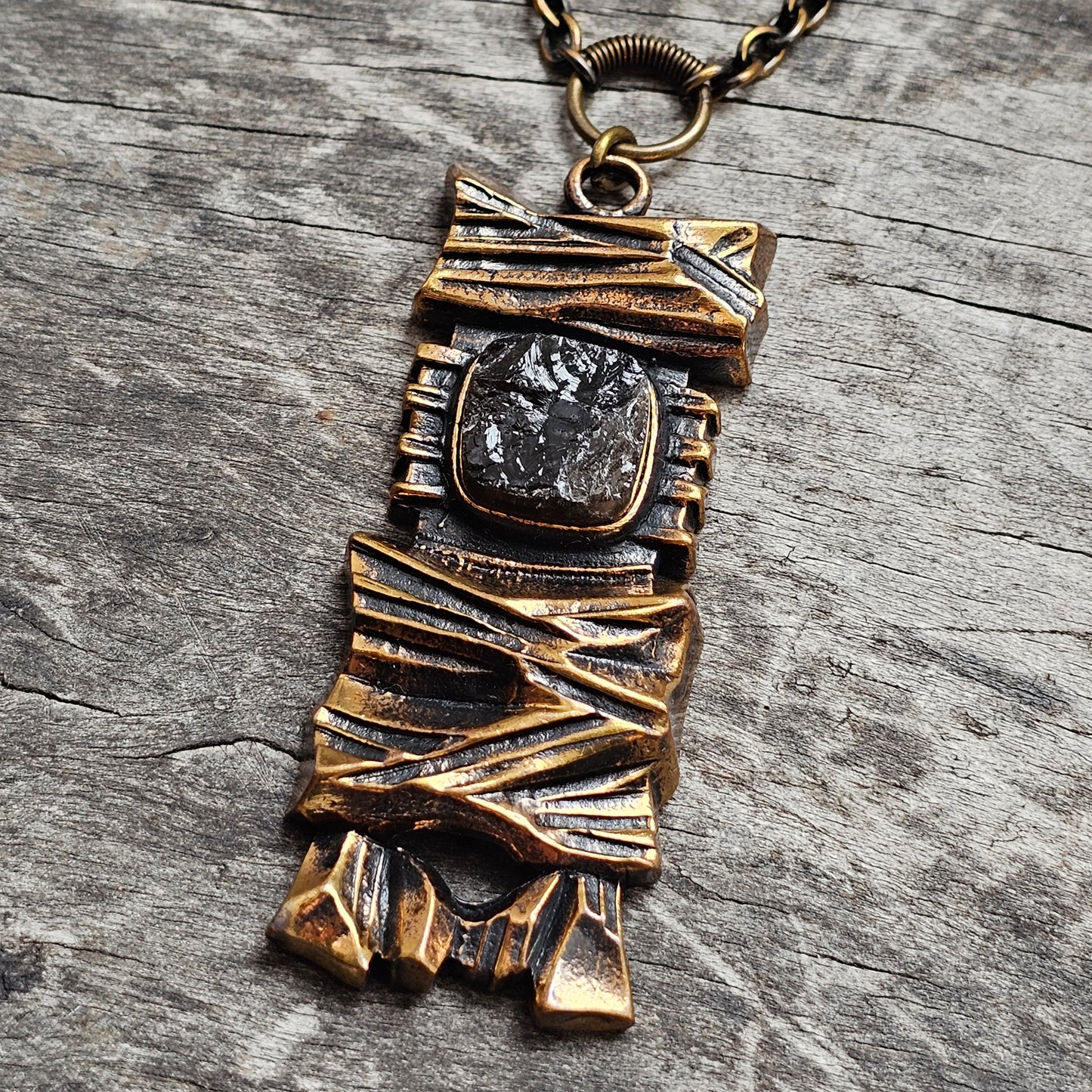 Vintage 1970s Finnish Brutalist Bronze & Smoky Quartz Necklace 'Kelo' By Pentti Sarpaneva