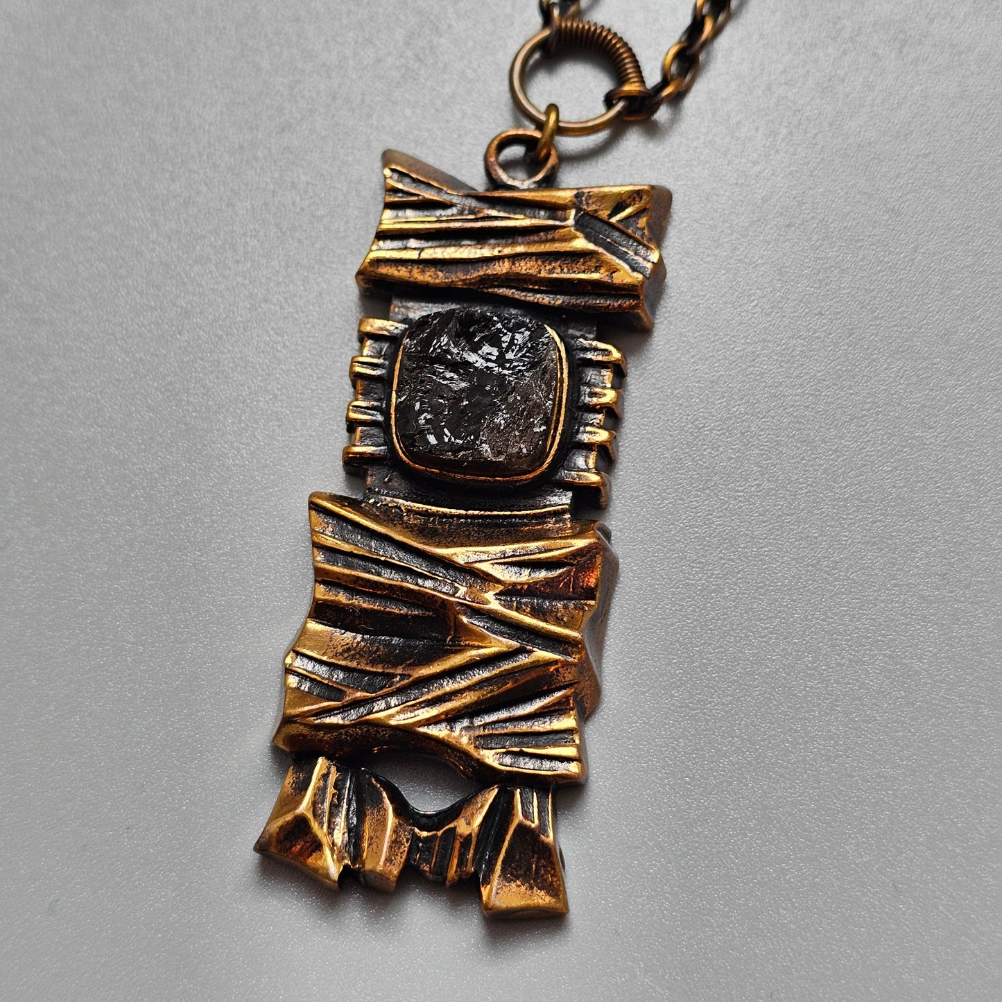 Vintage 1970s Finnish Brutalist Bronze & Smoky Quartz Necklace 'Kelo' By Pentti Sarpaneva