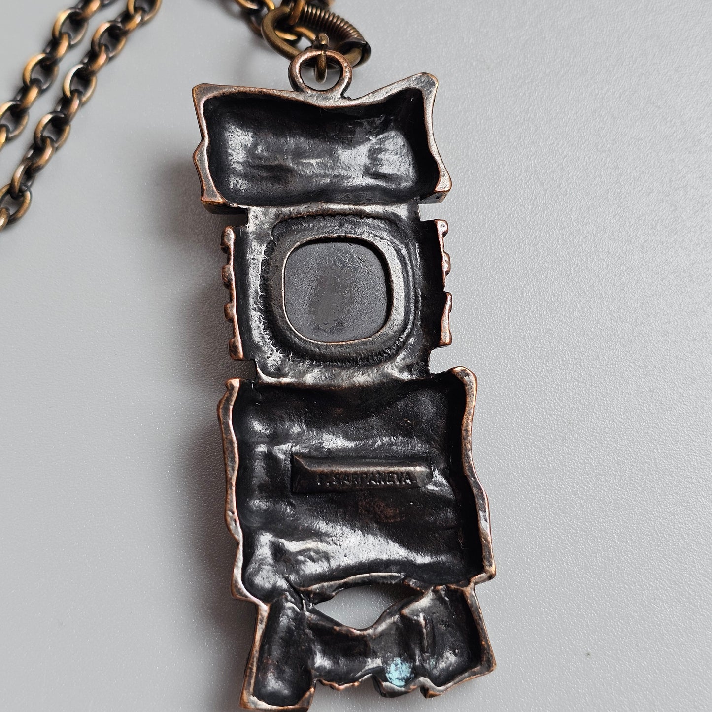 Vintage 1970s Finnish Brutalist Bronze & Smoky Quartz Necklace 'Kelo' By Pentti Sarpaneva