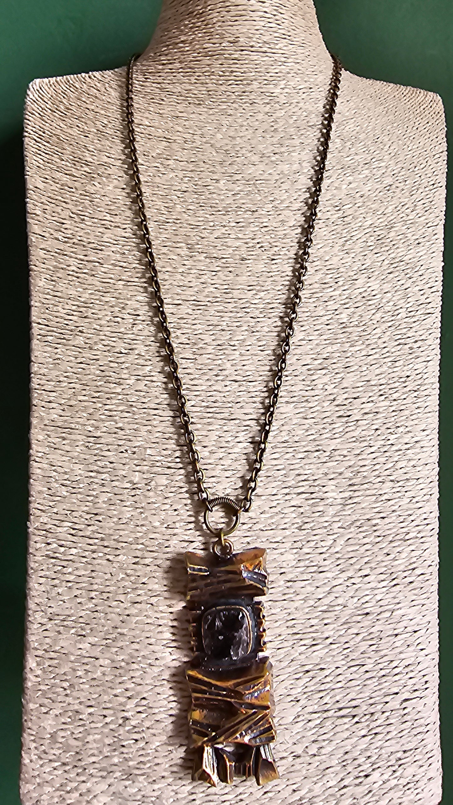 Vintage 1970s Finnish Brutalist Bronze & Smoky Quartz Necklace 'Kelo' By Pentti Sarpaneva