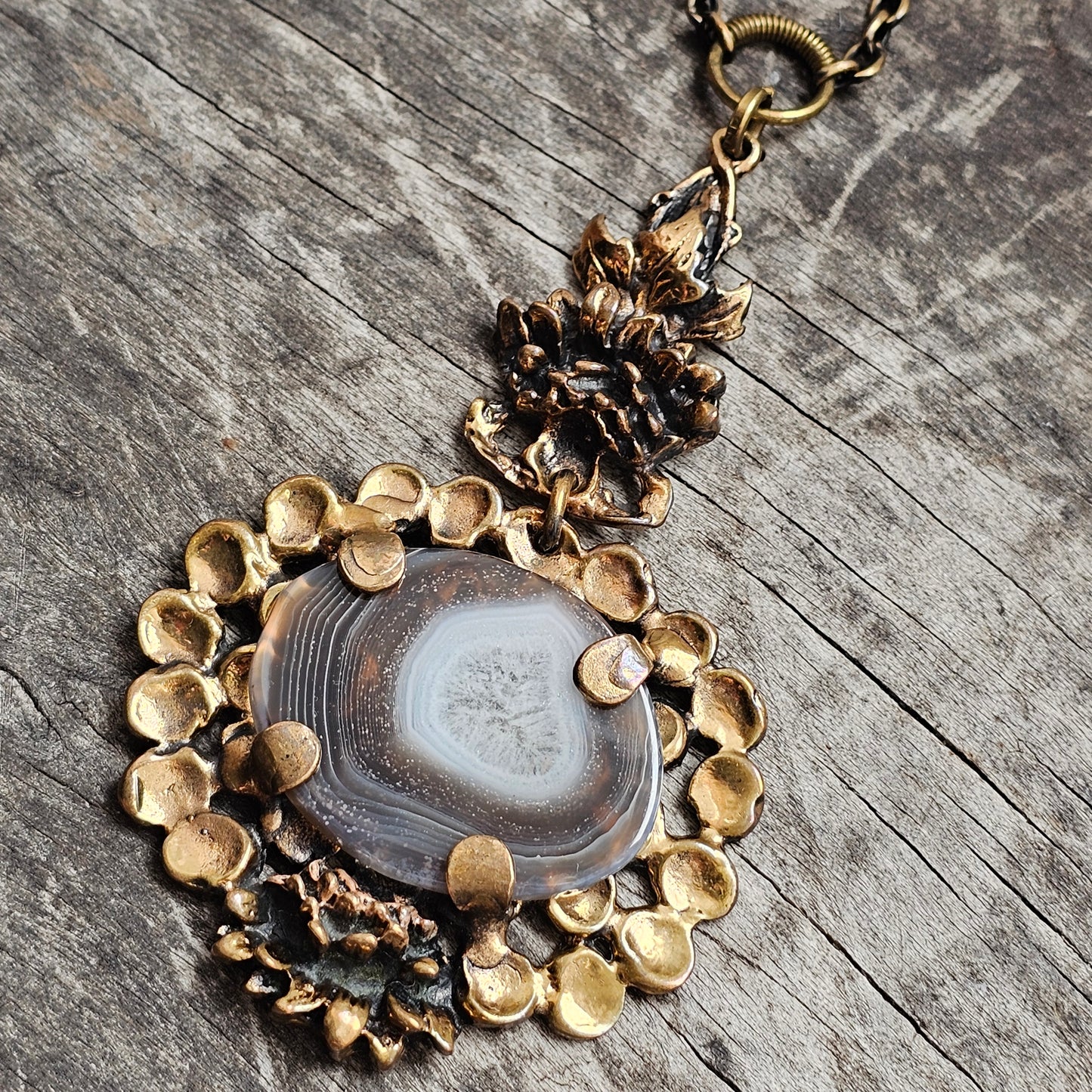 Vintage 1970s Pentti Sarpaneva Finnish Bronze Agate Necklace