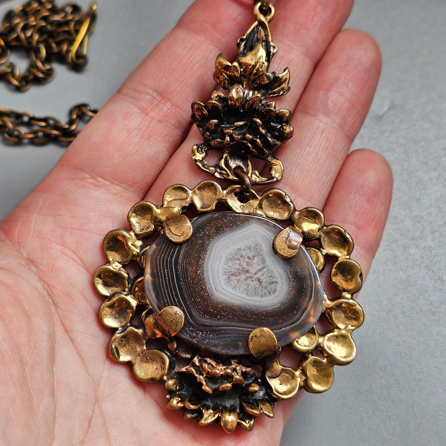 Vintage 1970s Pentti Sarpaneva Finnish Bronze Agate Necklace