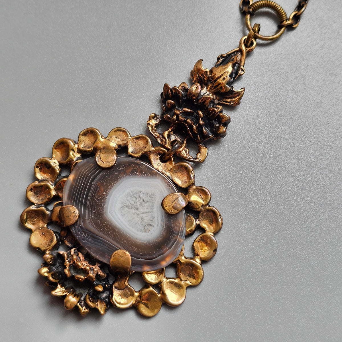 Vintage 1970s Pentti Sarpaneva Finnish Bronze Agate Necklace
