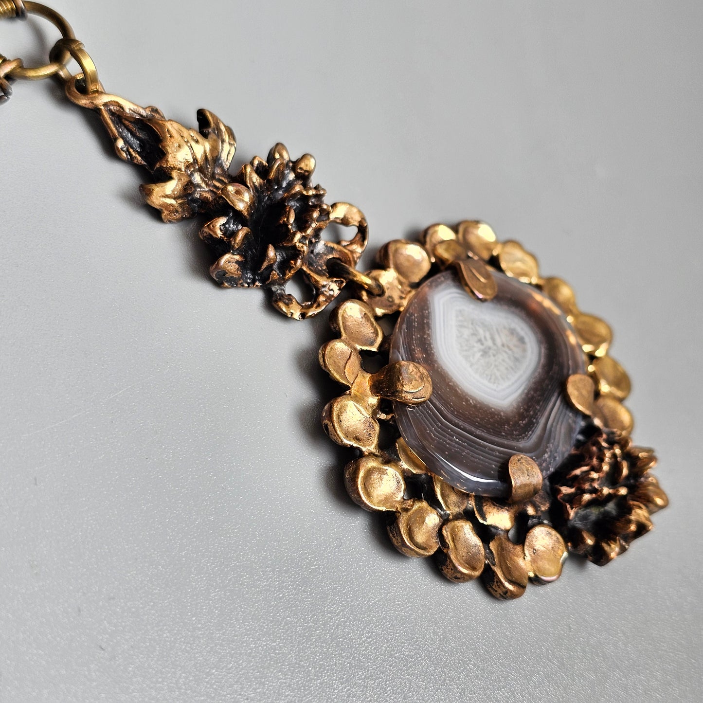 Vintage 1970s Pentti Sarpaneva Finnish Bronze Agate Necklace