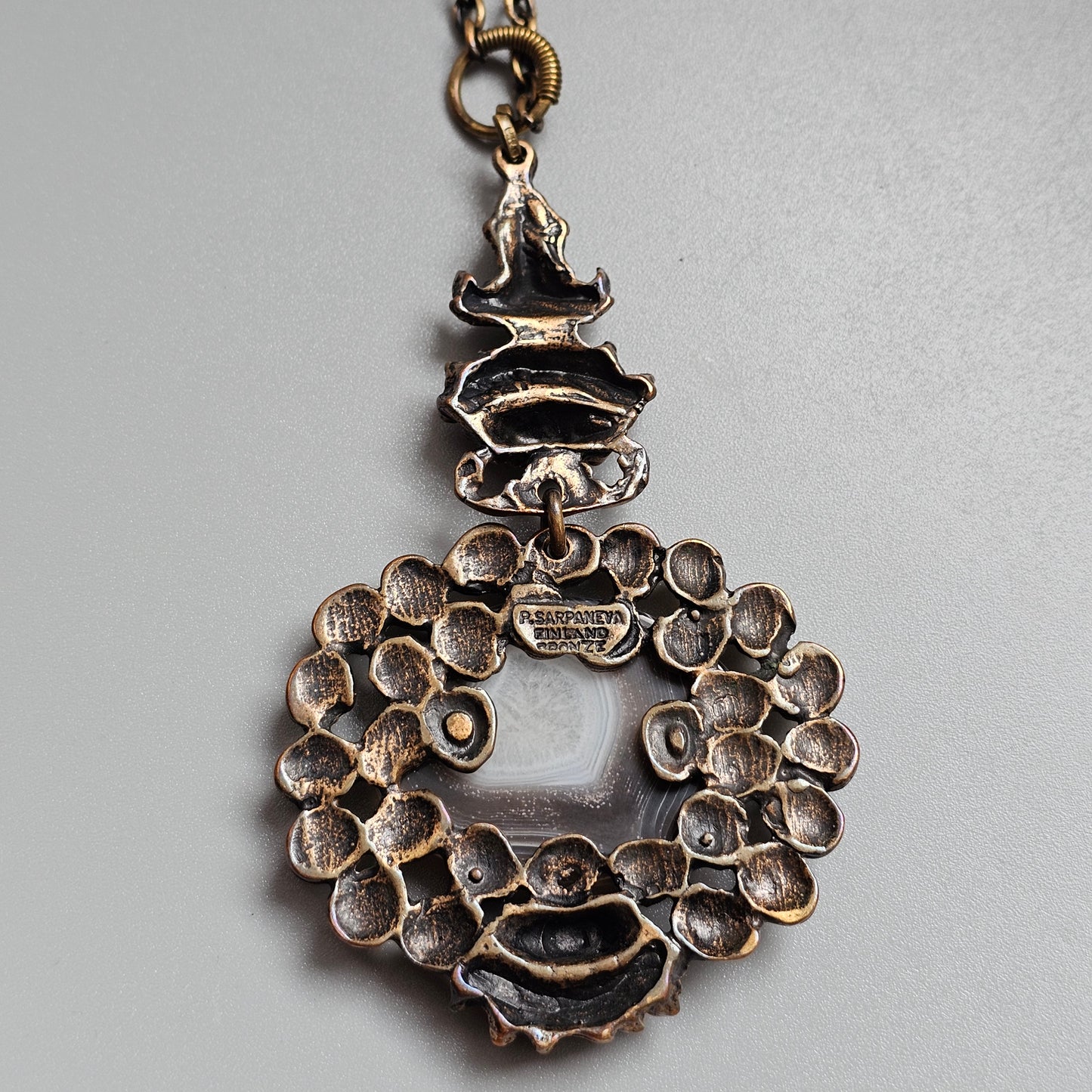 Vintage 1970s Pentti Sarpaneva Finnish Bronze Agate Necklace
