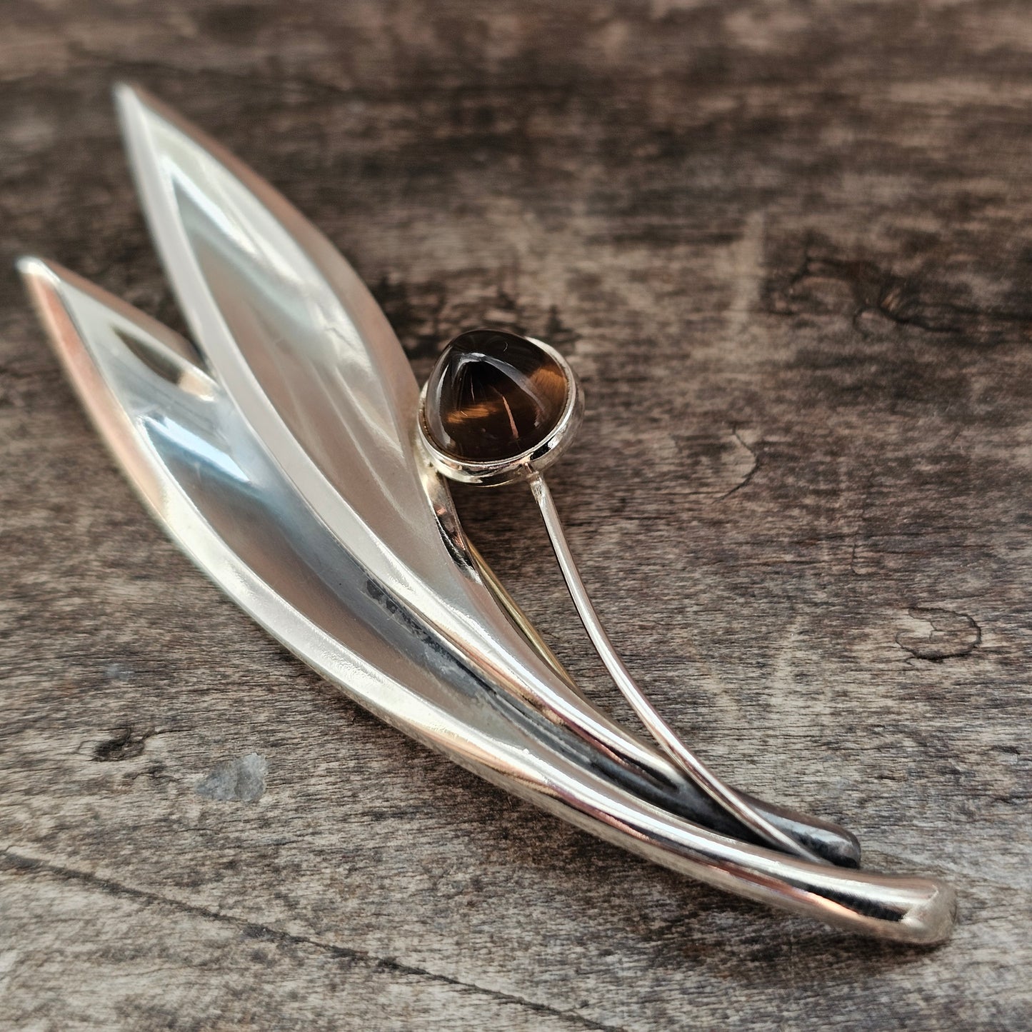 Vintage 50s Modernist Silver & Smoky Quartz Flower Brooch Elis Kauppi Kupittaan Kulta 1959