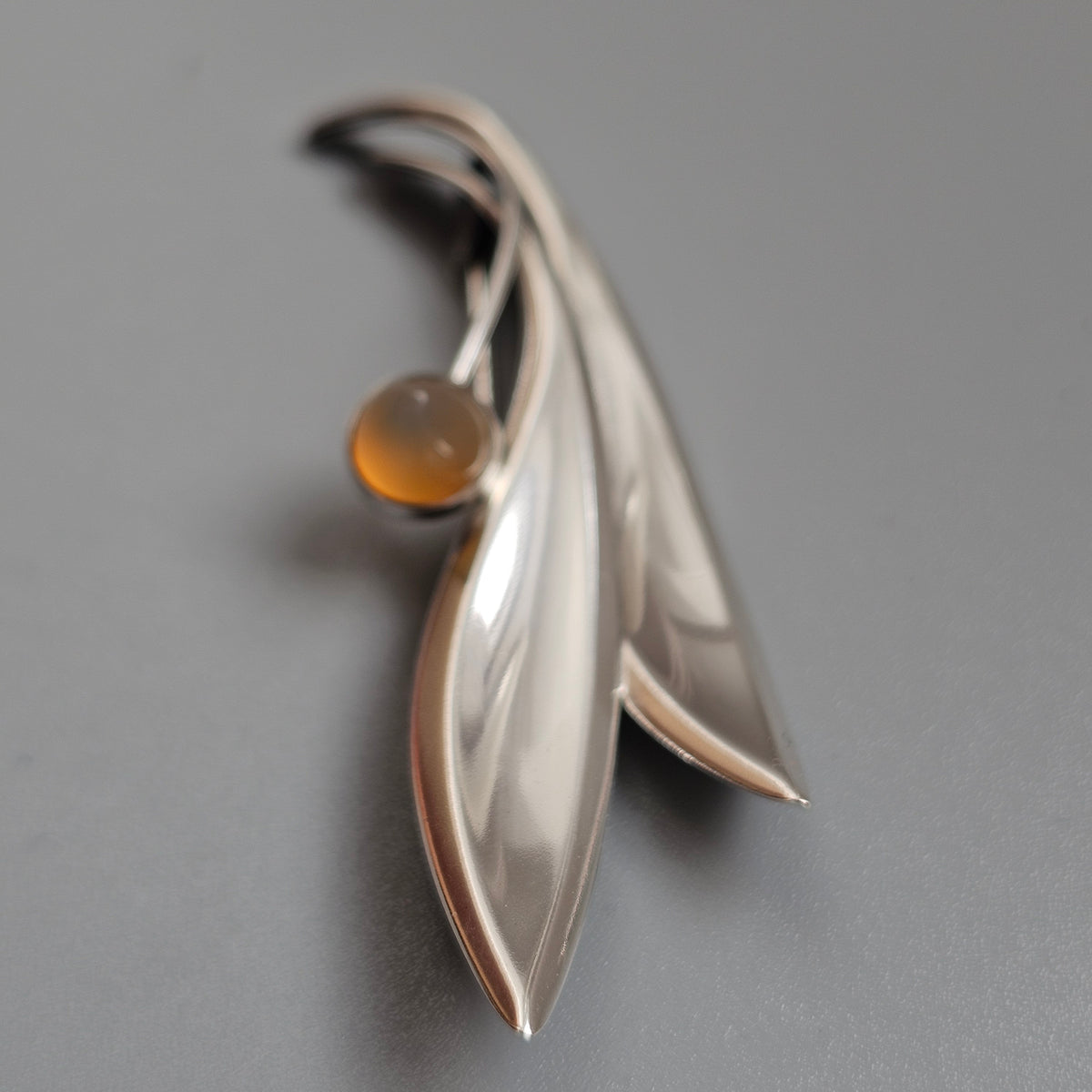 Vintage 60s Modernist Silver & Chalcedony Flower Brooch Elis Kauppi Kupittaan Kulta 1961