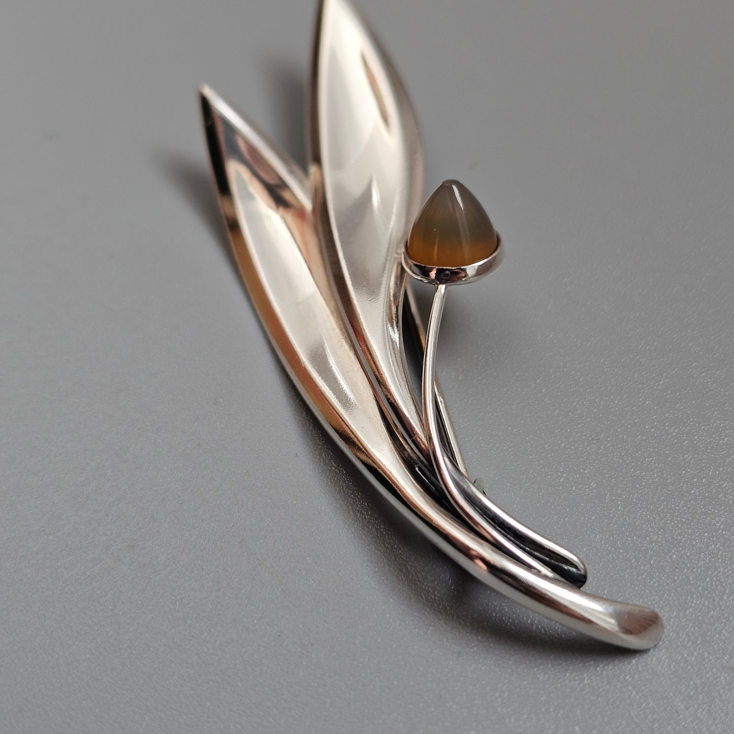 Vintage 60s Modernist Silver & Chalcedony Flower Brooch Elis Kauppi Kupittaan Kulta 1961