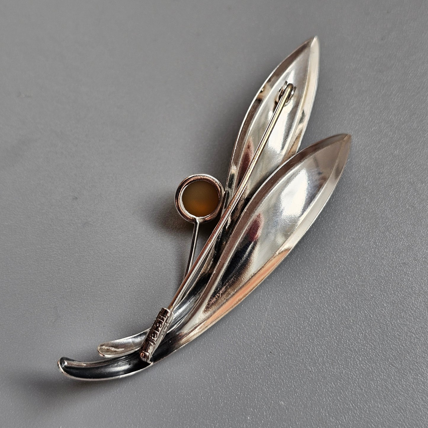 Vintage 60s Modernist Silver & Chalcedony Flower Brooch Elis Kauppi Kupittaan Kulta 1961