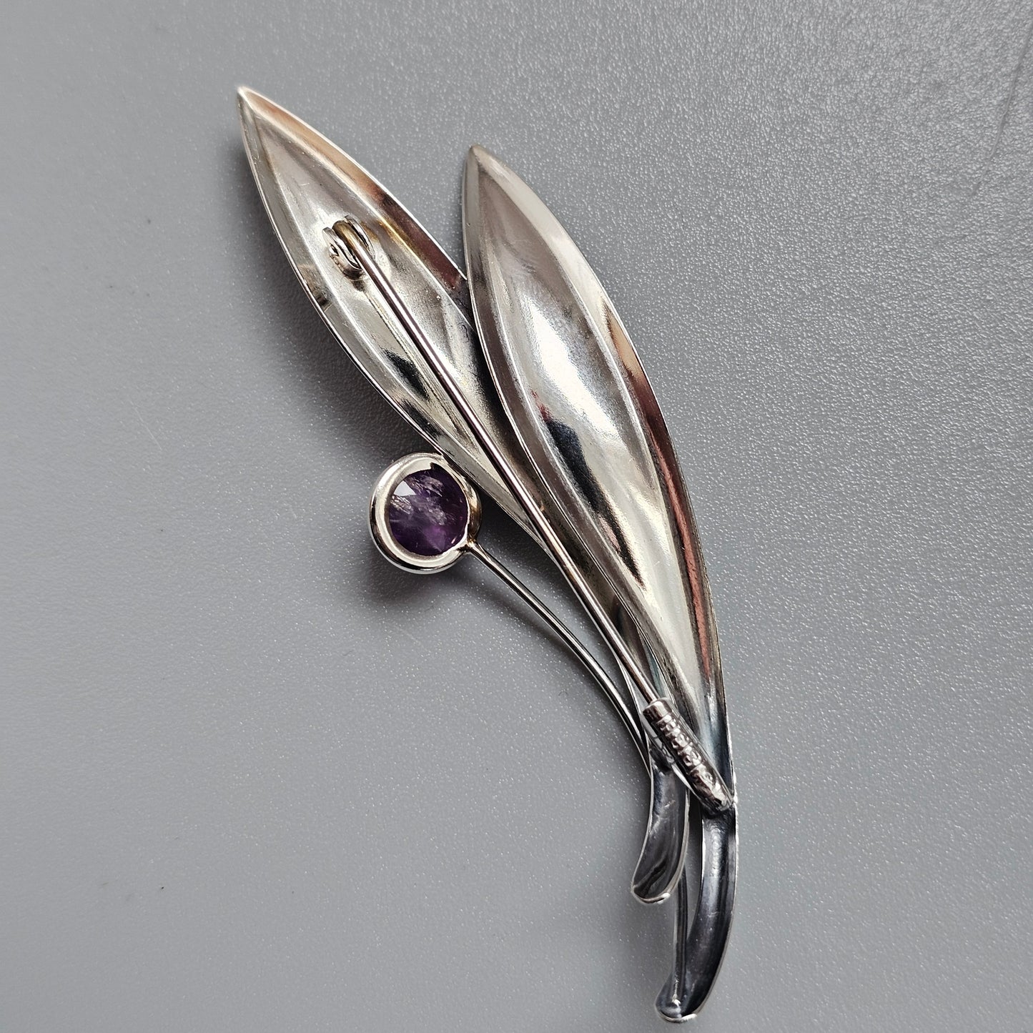 Vintage 60s Modernist Silver & Amethyst Flower Brooch Elis Kauppi Kupittaan Kulta 1962