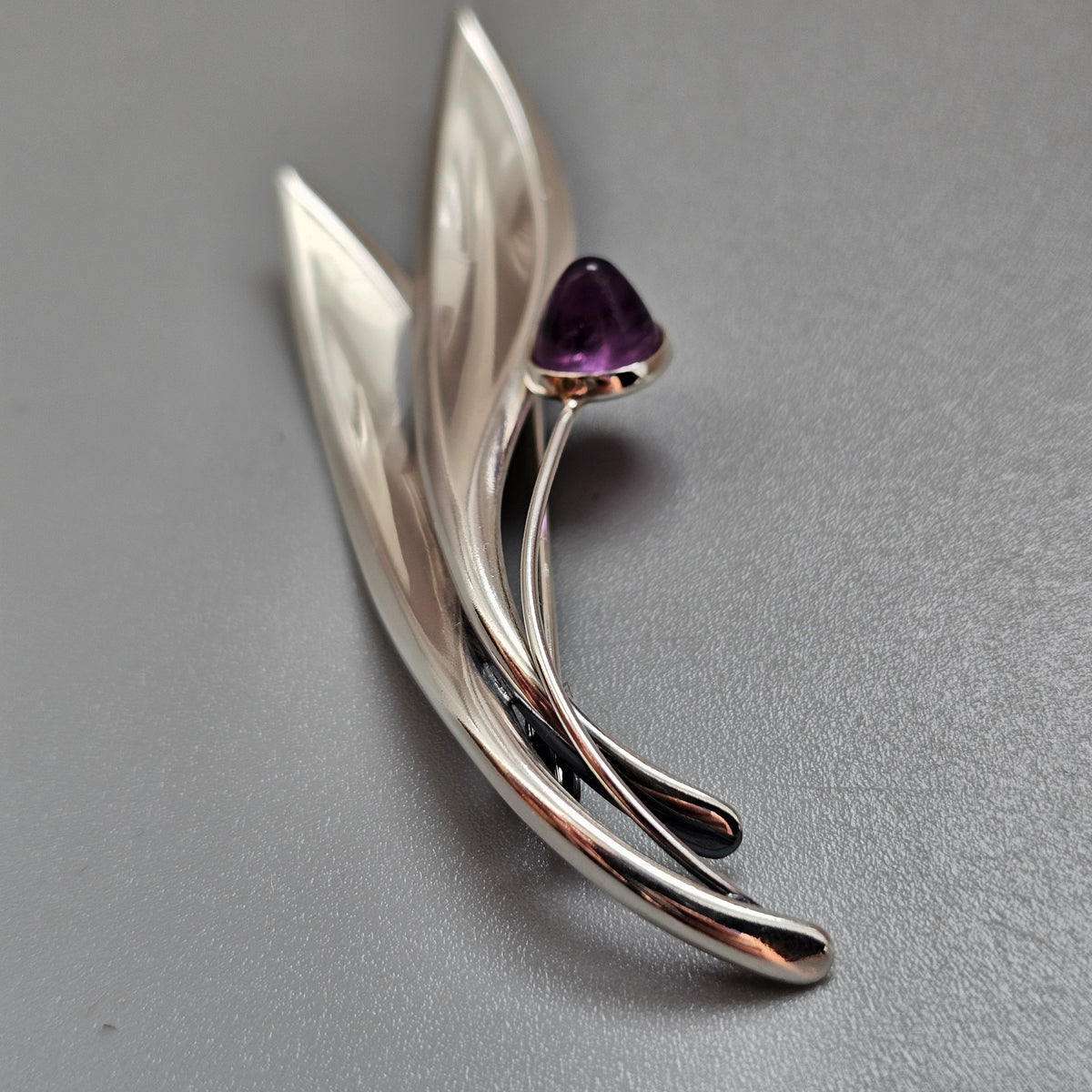 Vintage 60s Modernist Silver & Amethyst Flower Brooch Elis Kauppi Kupittaan Kulta 1962