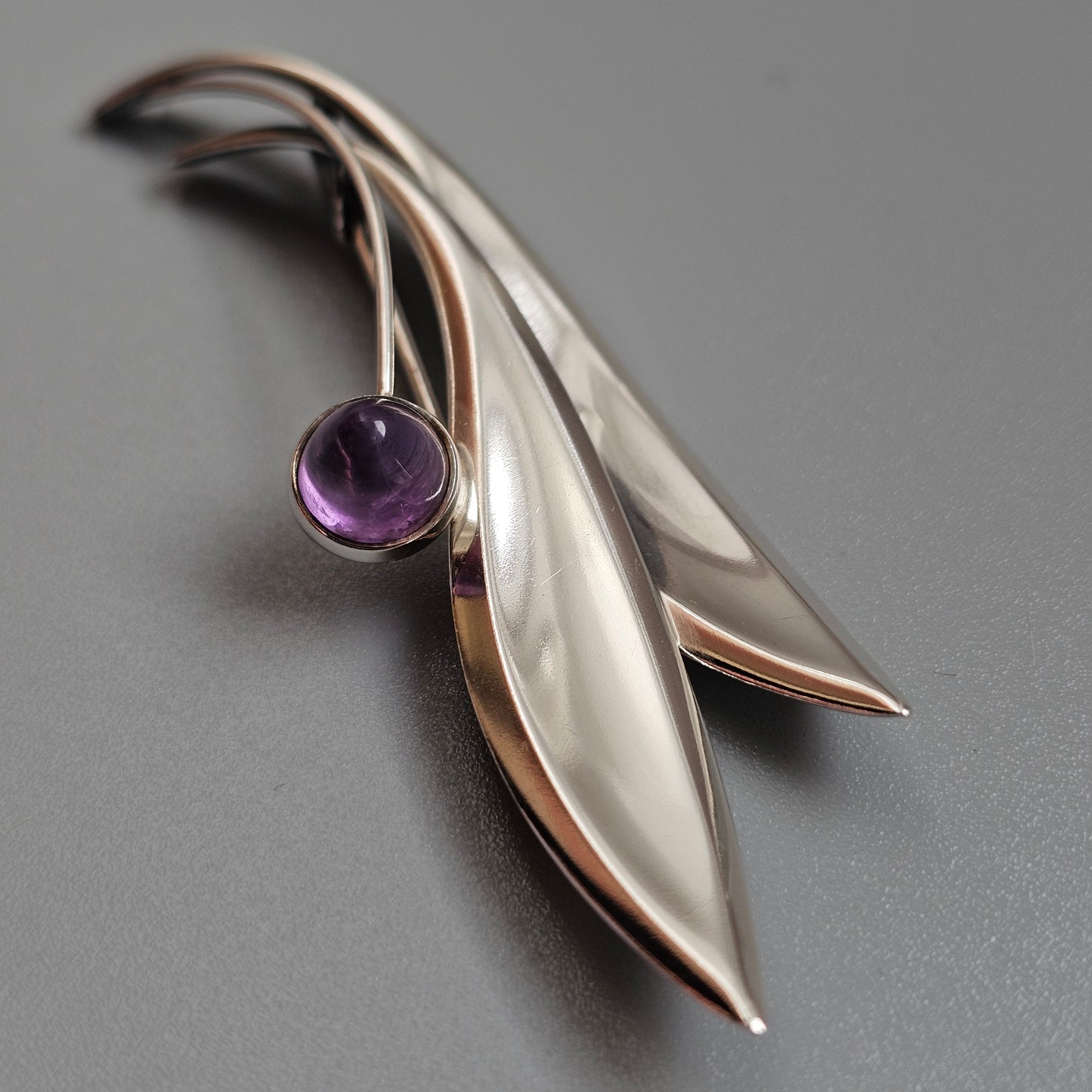 Vintage 60s Modernist Silver & Amethyst Flower Brooch Elis Kauppi Kupittaan Kulta 1962