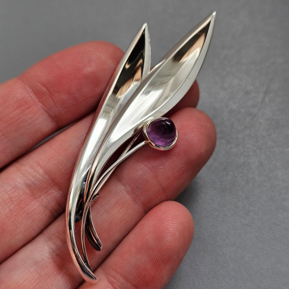 Vintage 60s Modernist Silver & Amethyst Flower Brooch Elis Kauppi Kupittaan Kulta 1962
