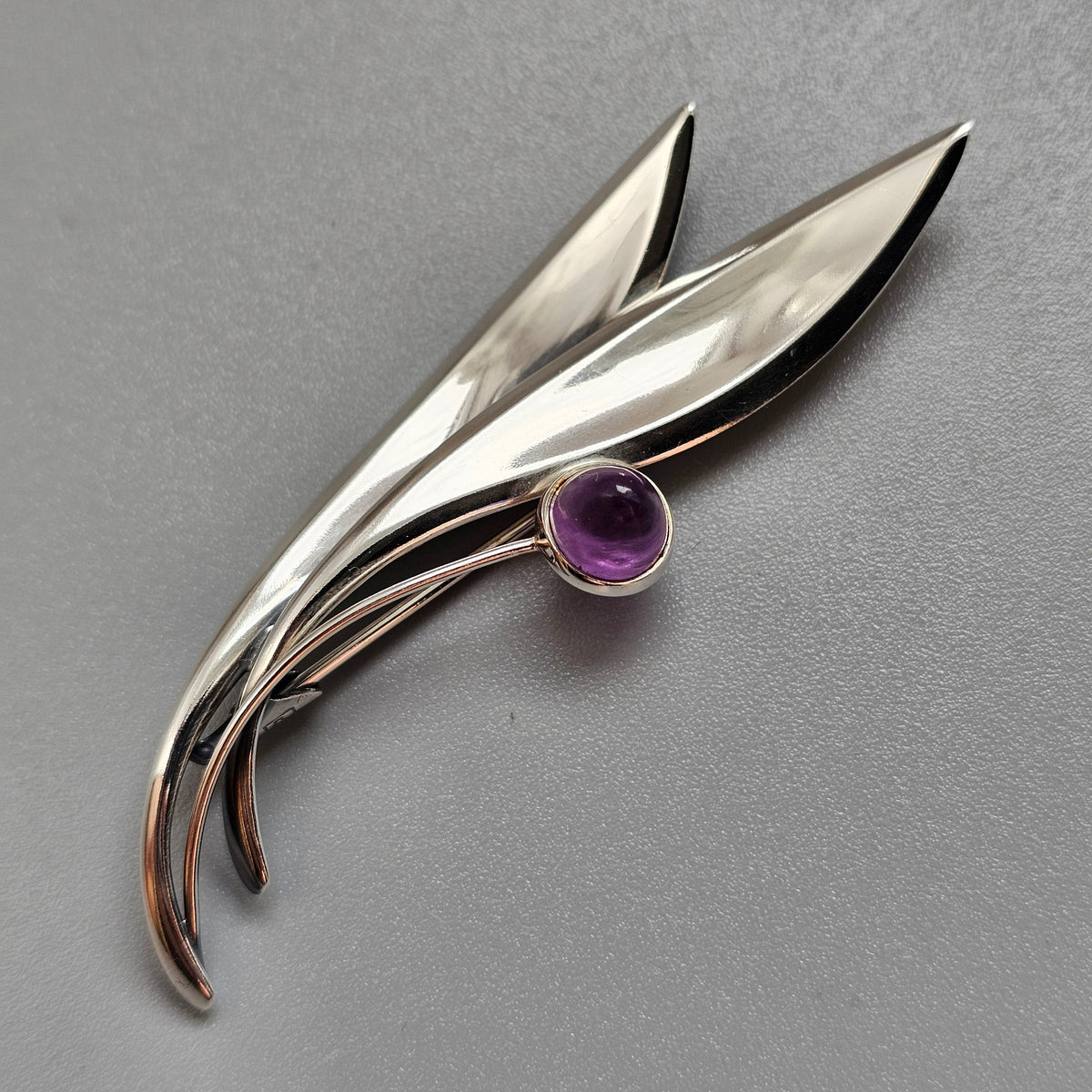 Vintage 60s Modernist Silver & Amethyst Flower Brooch Elis Kauppi Kupittaan Kulta 1962