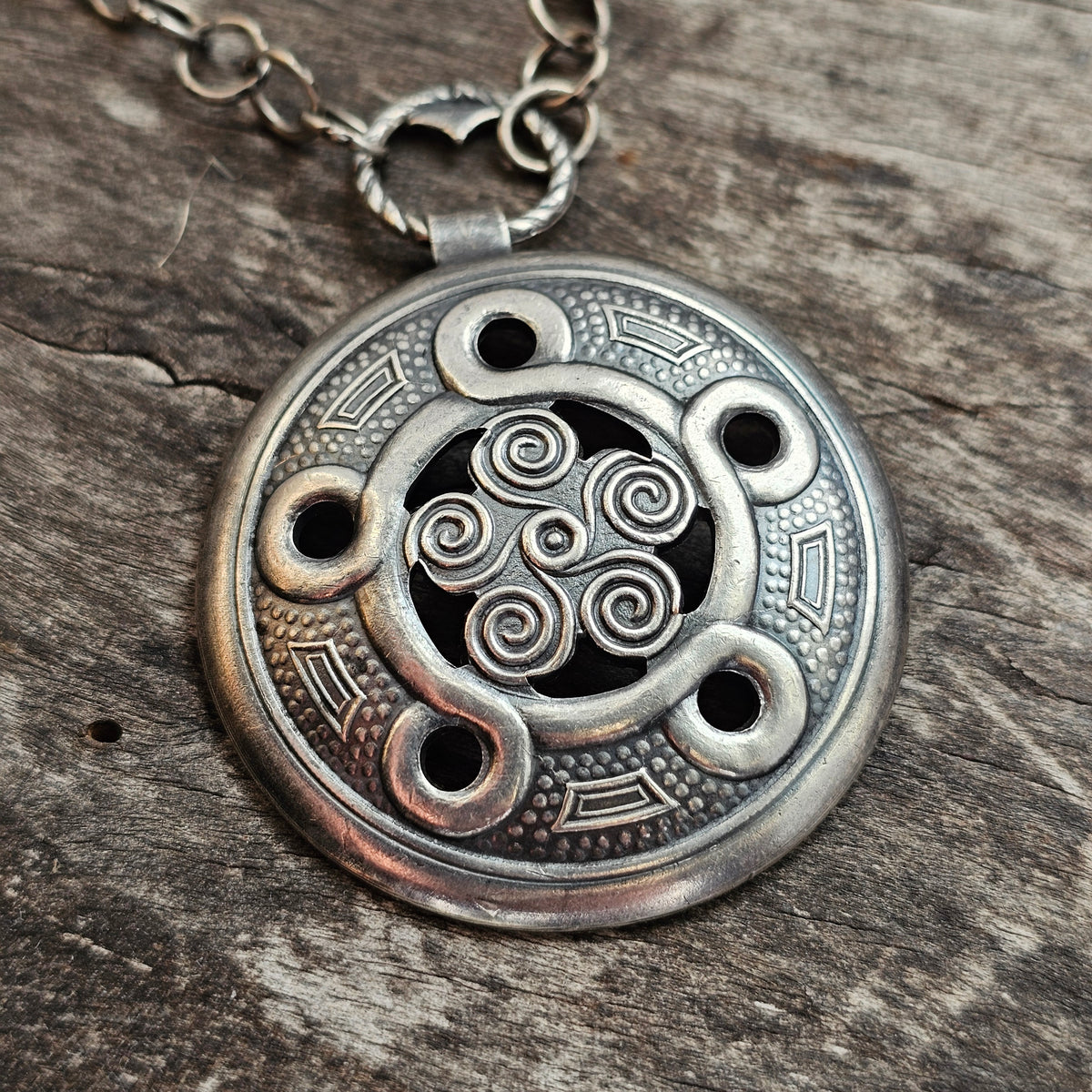 Vintage Nordic Folk Style Spiral Pendant Necklace Ancient Revival