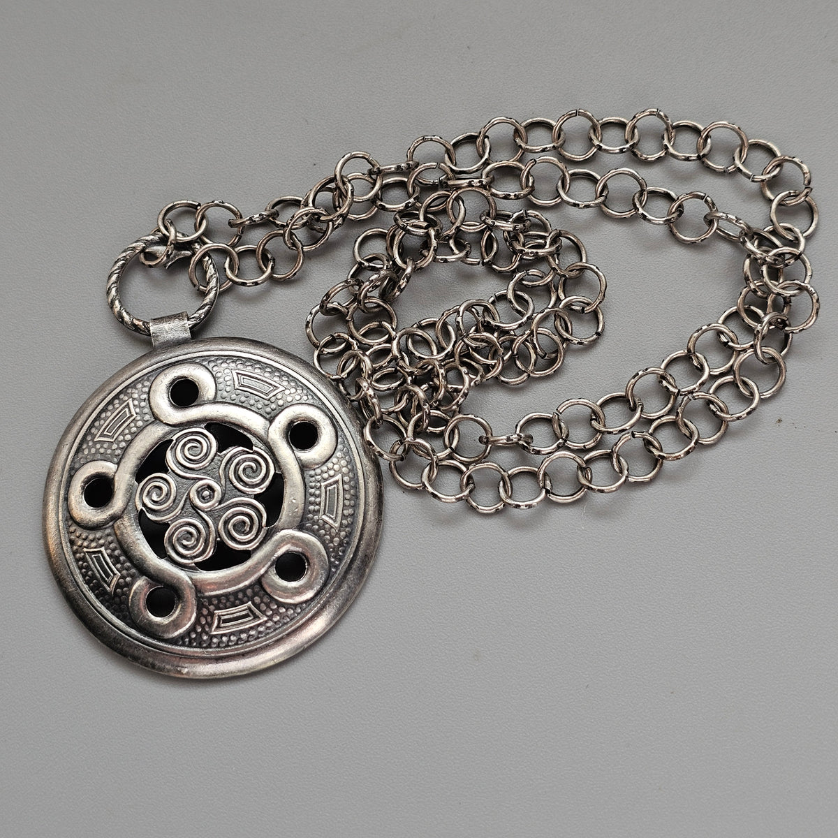 Vintage Nordic Folk Style Spiral Pendant Necklace Ancient Revival