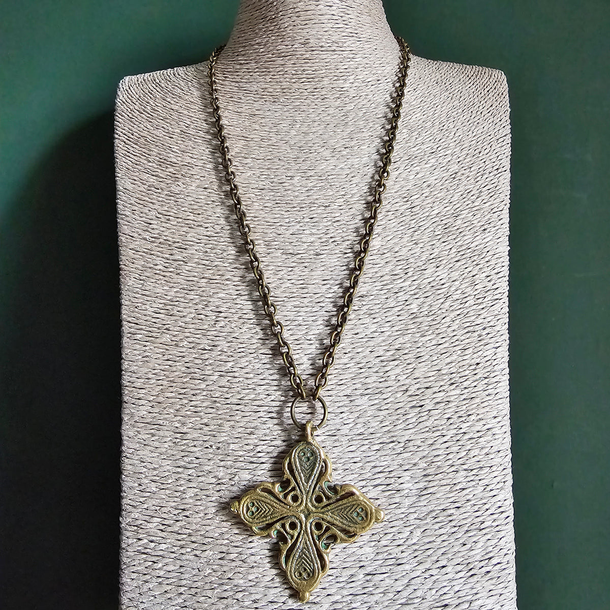 Vintage Finnish Bronze Medieval Revival Cross Pendant Necklace