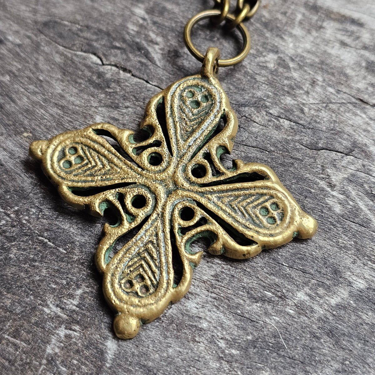 Vintage Finnish Bronze Medieval Revival Cross Pendant Necklace