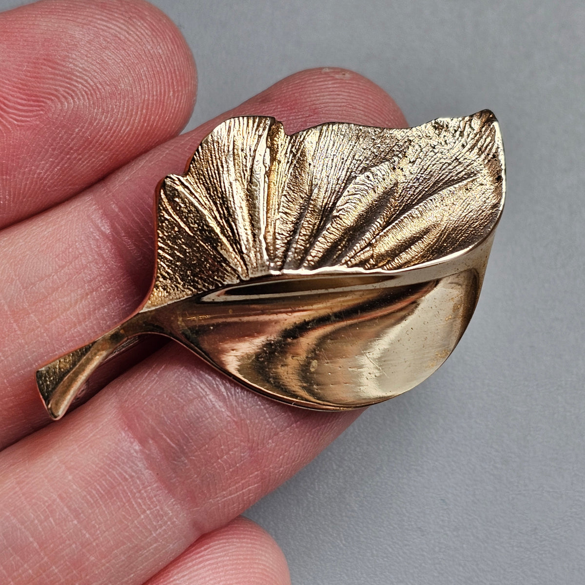 Vintage Finnish Bronze Leaf Brooch Mid Century Modern
