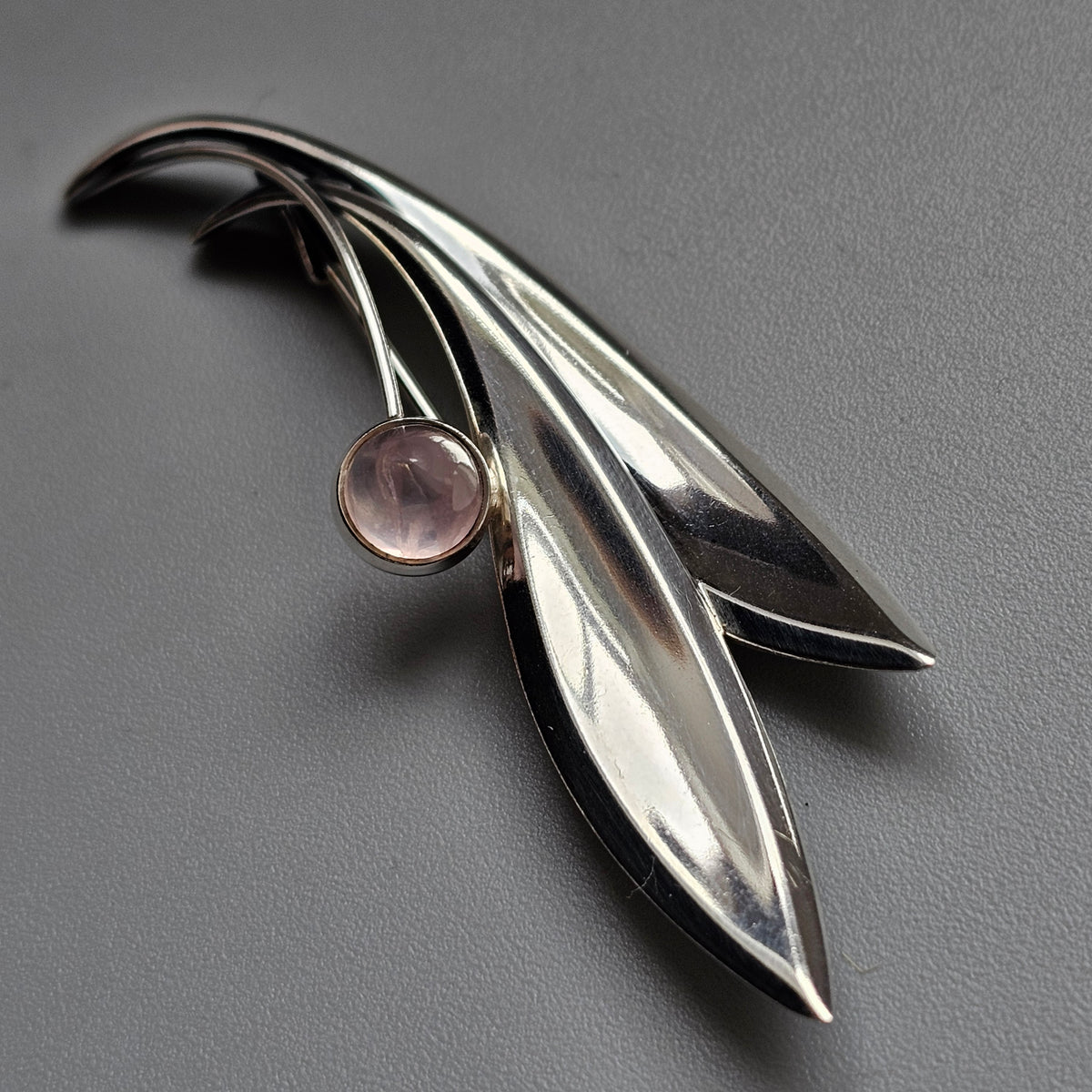 Vintage 60s Modernist Silver Rose Quartz Flower Brooch Elis Kauppi Kupittaan Kulta 1962