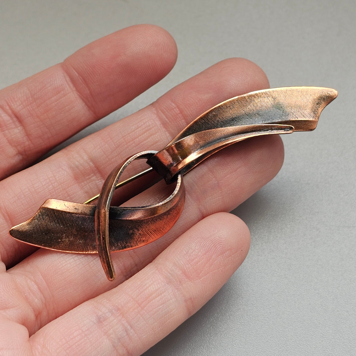 Vintage 1950s Copper Modernist Abstract Brooch Mid Century