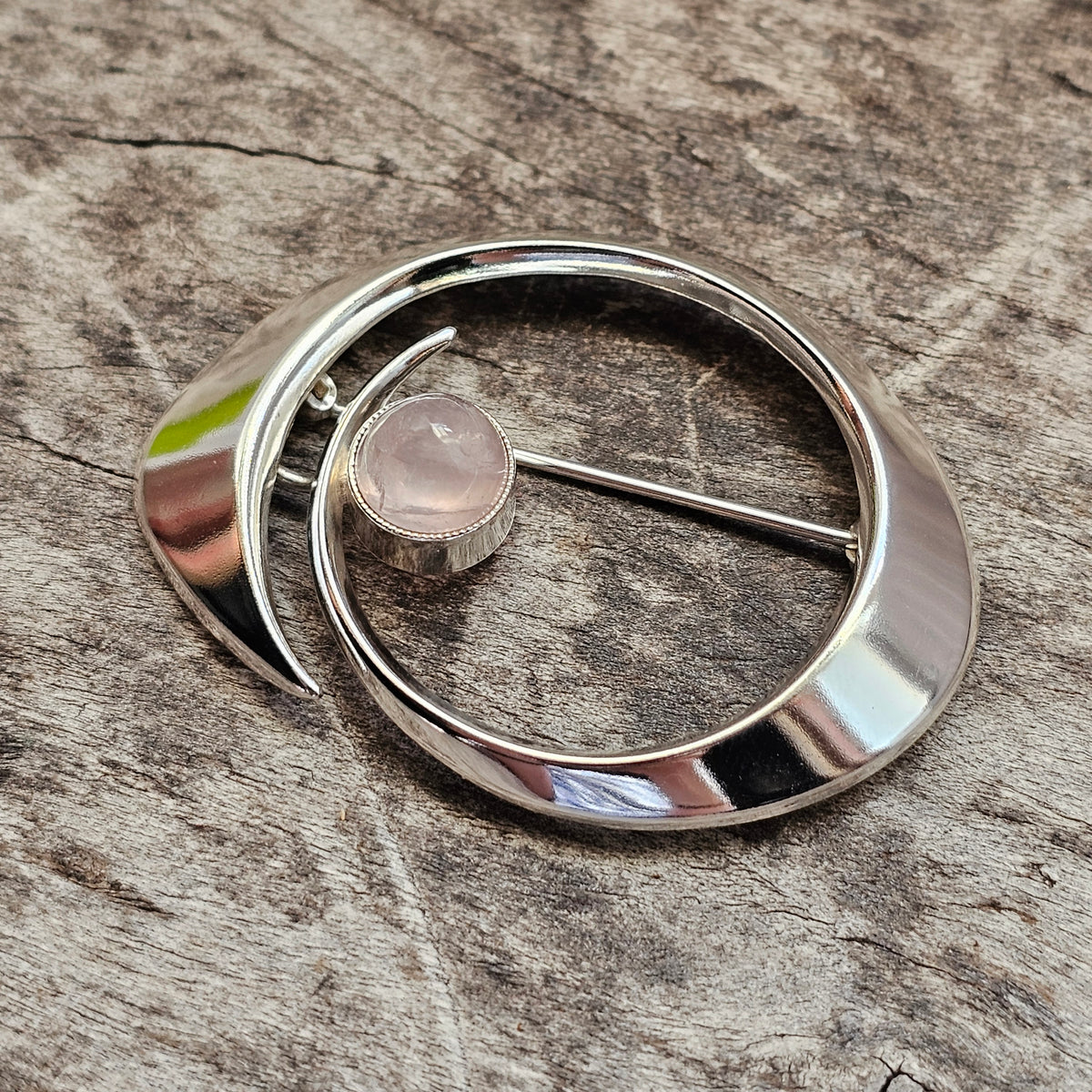 Vintage 1960s Erik Granit Finnish Silver Rose Quartz Modernist Brooch 1964