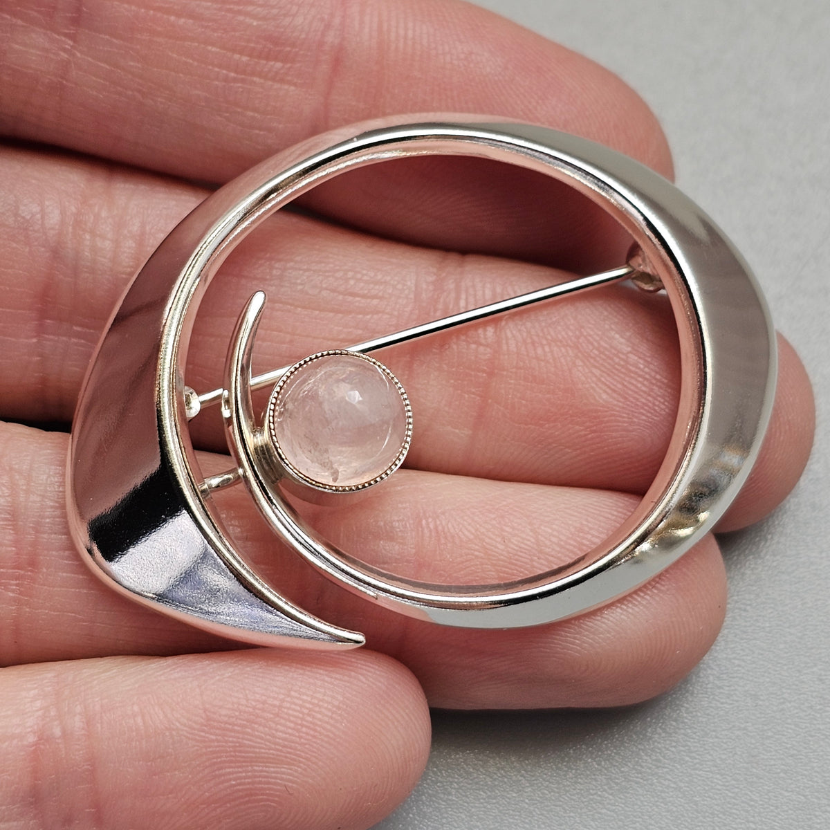 Vintage 1960s Erik Granit Finnish Silver Rose Quartz Modernist Brooch 1964