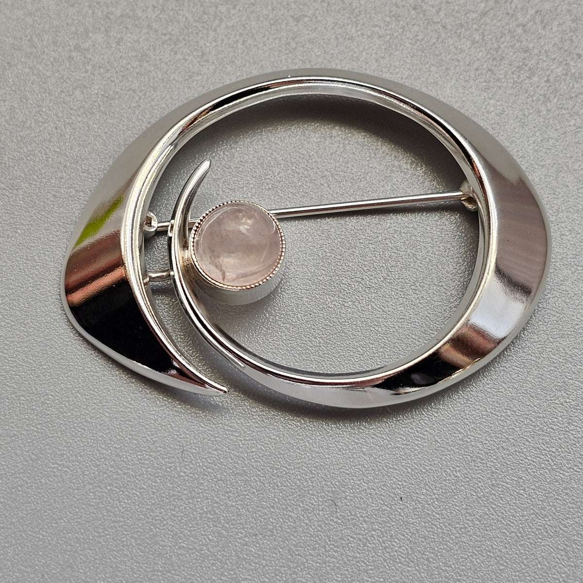 Vintage 1960s Erik Granit Finnish Silver Rose Quartz Modernist Brooch 1964