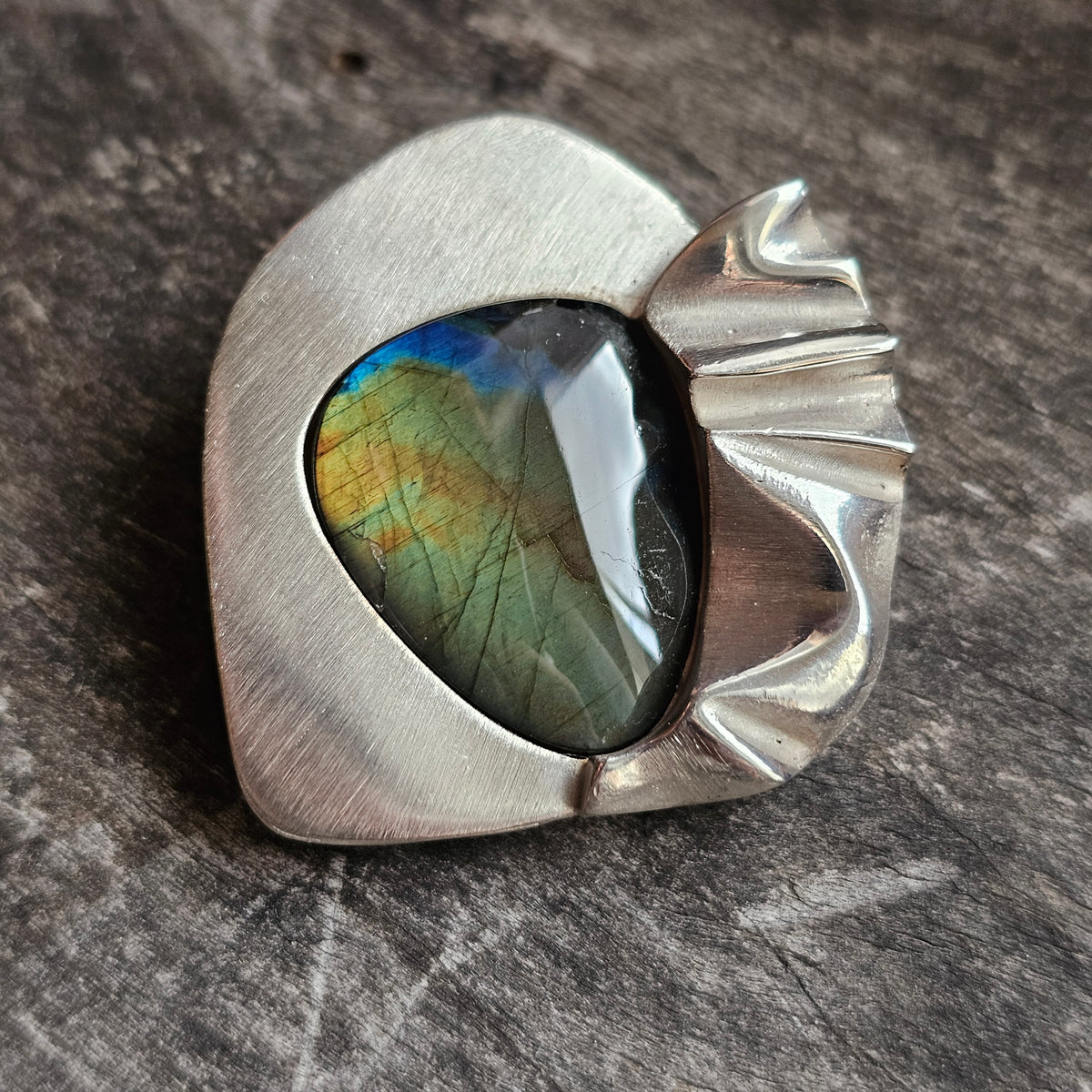 Vintage 1990s Kultacet Finnish Silver Spectrolite Avant Garde Brooch 1992