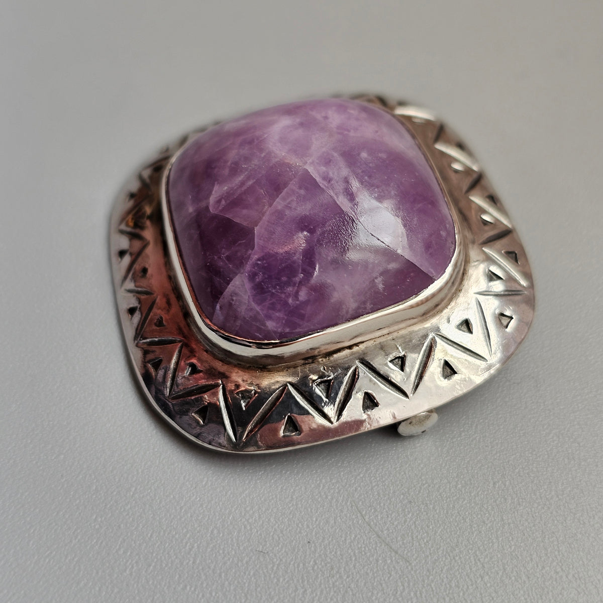 Vintage 1950s Finnish Silver Amethyst Modernist Brooch 1954