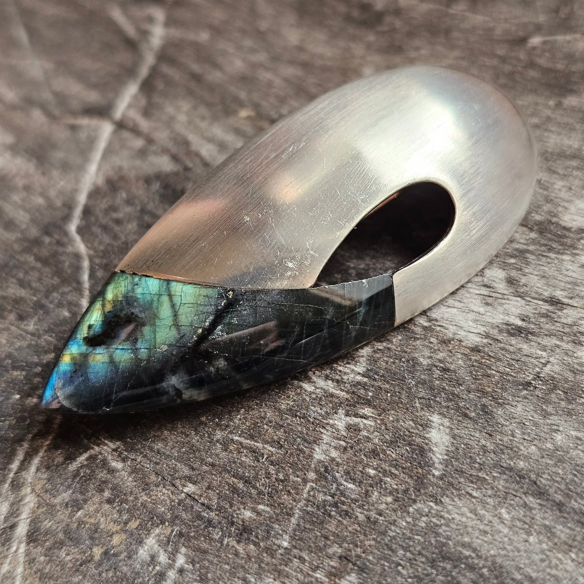 Contemporary Finnish Sterling Silver Spectrolite Avant Garde Brooch