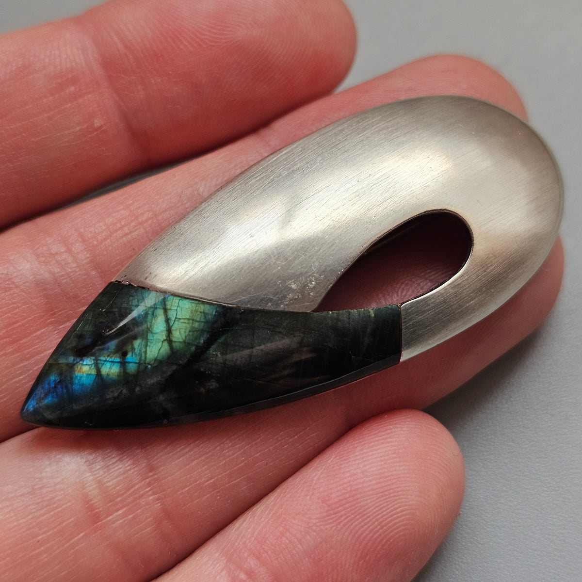 Contemporary Finnish Sterling Silver Spectrolite Avant Garde Brooch