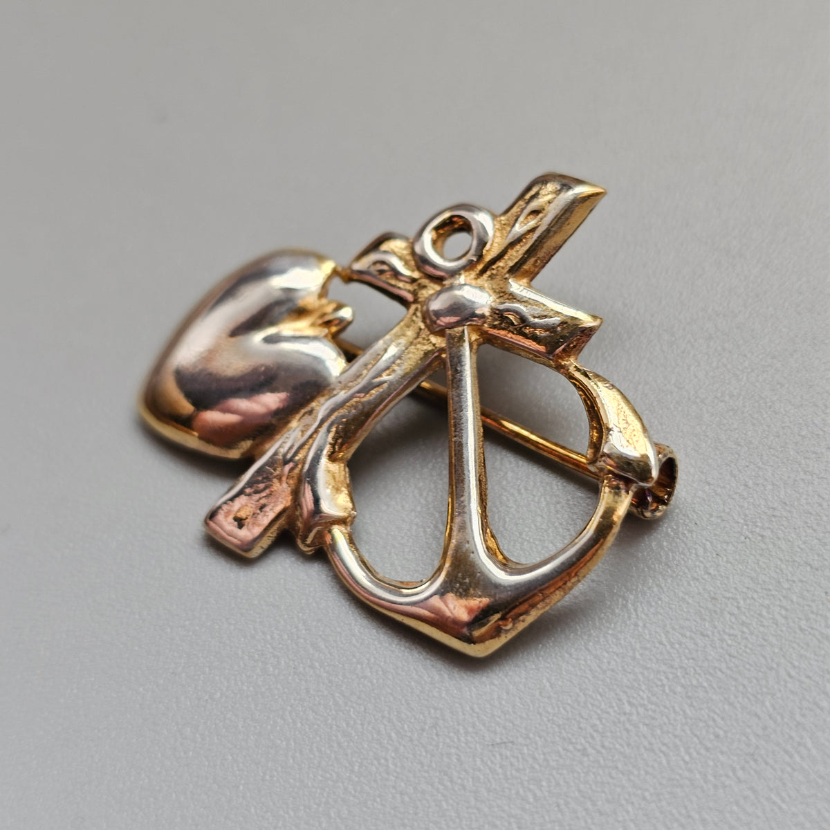 Vintage Finnish Gilt Silver Faith Hope Love Brooch