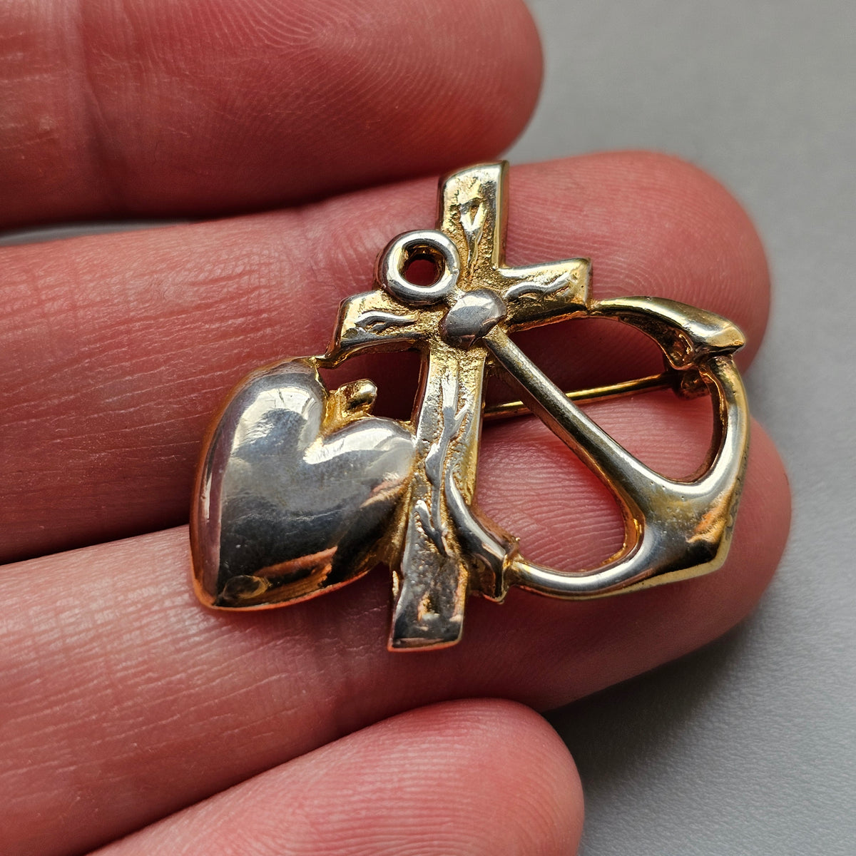 Vintage Finnish Gilt Silver Faith Hope Love Brooch