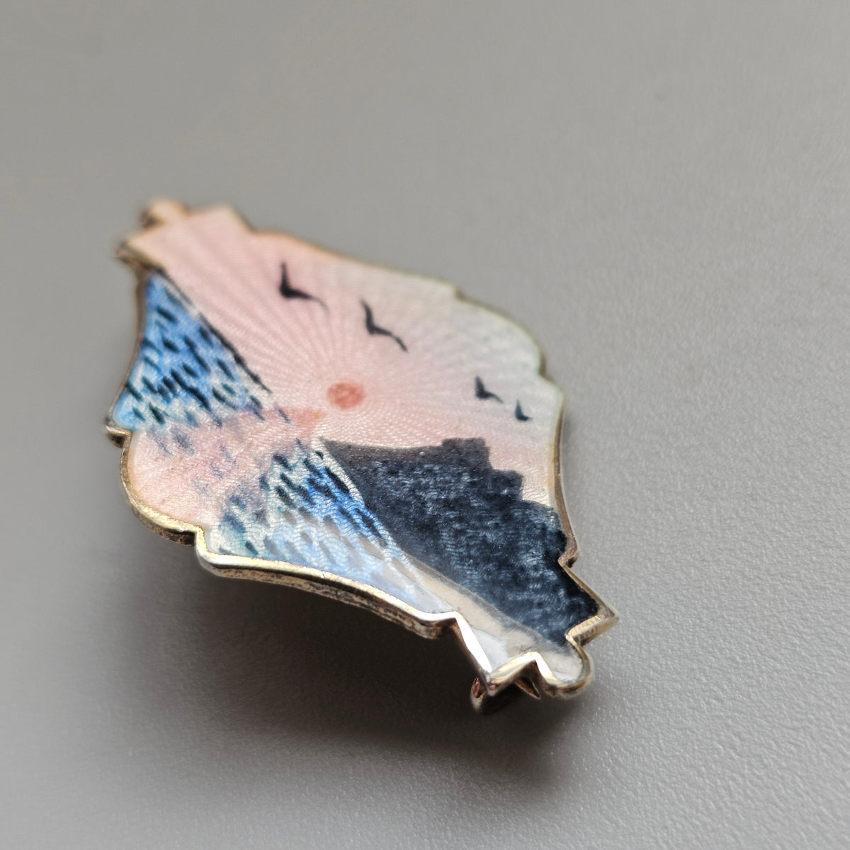 Vintage c1950s Ivar T Holth Norwegian Sterling Silver Scenic Enamel Brooch