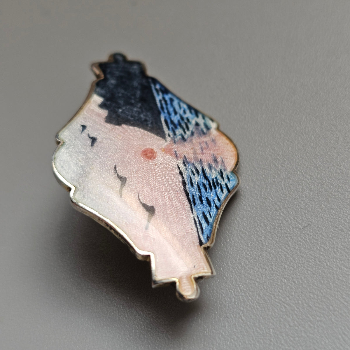Vintage c1950s Ivar T Holth Norwegian Sterling Silver Scenic Enamel Brooch