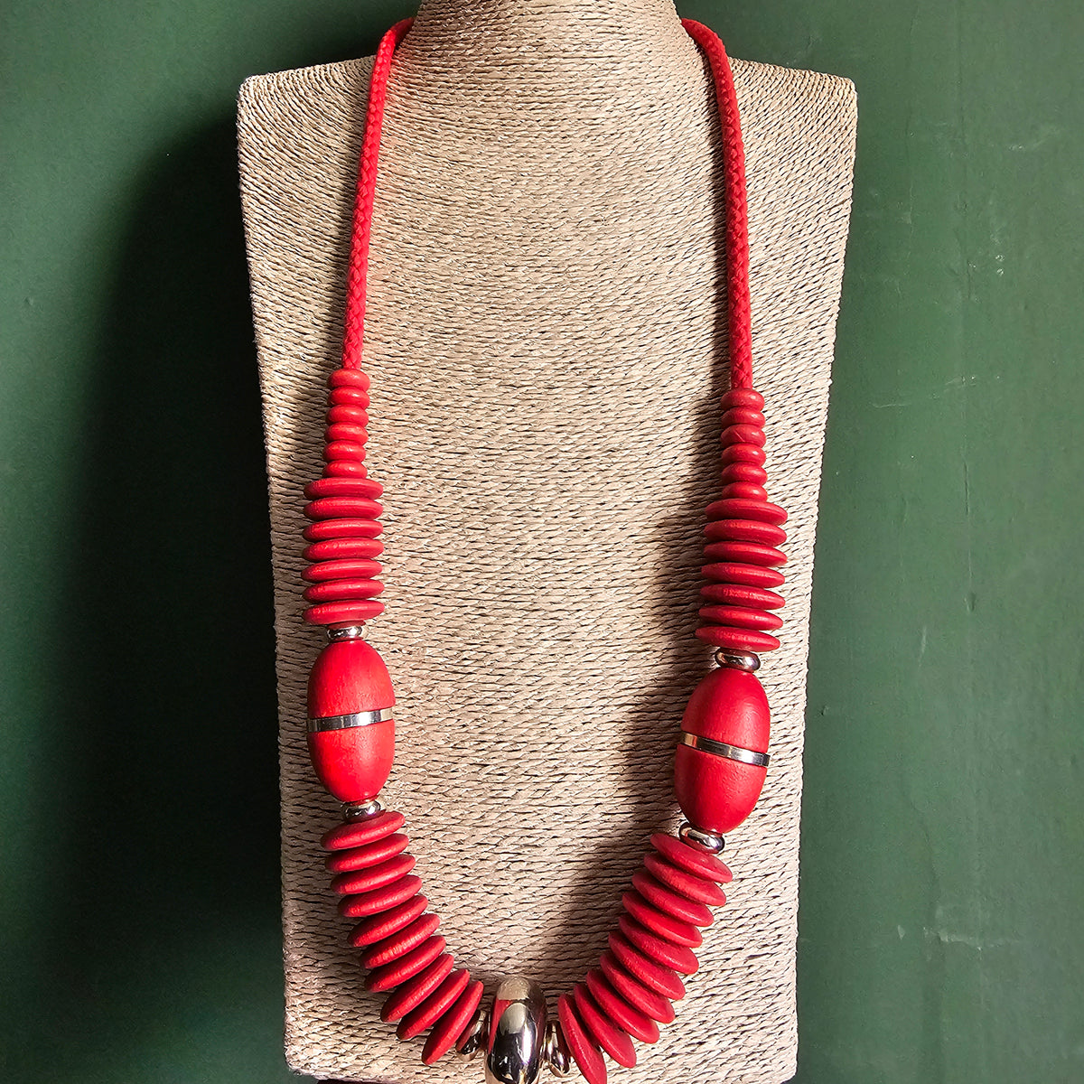 Vintage 1980s 1990s Aarikka Finland Karoliina Red Wooden Necklace