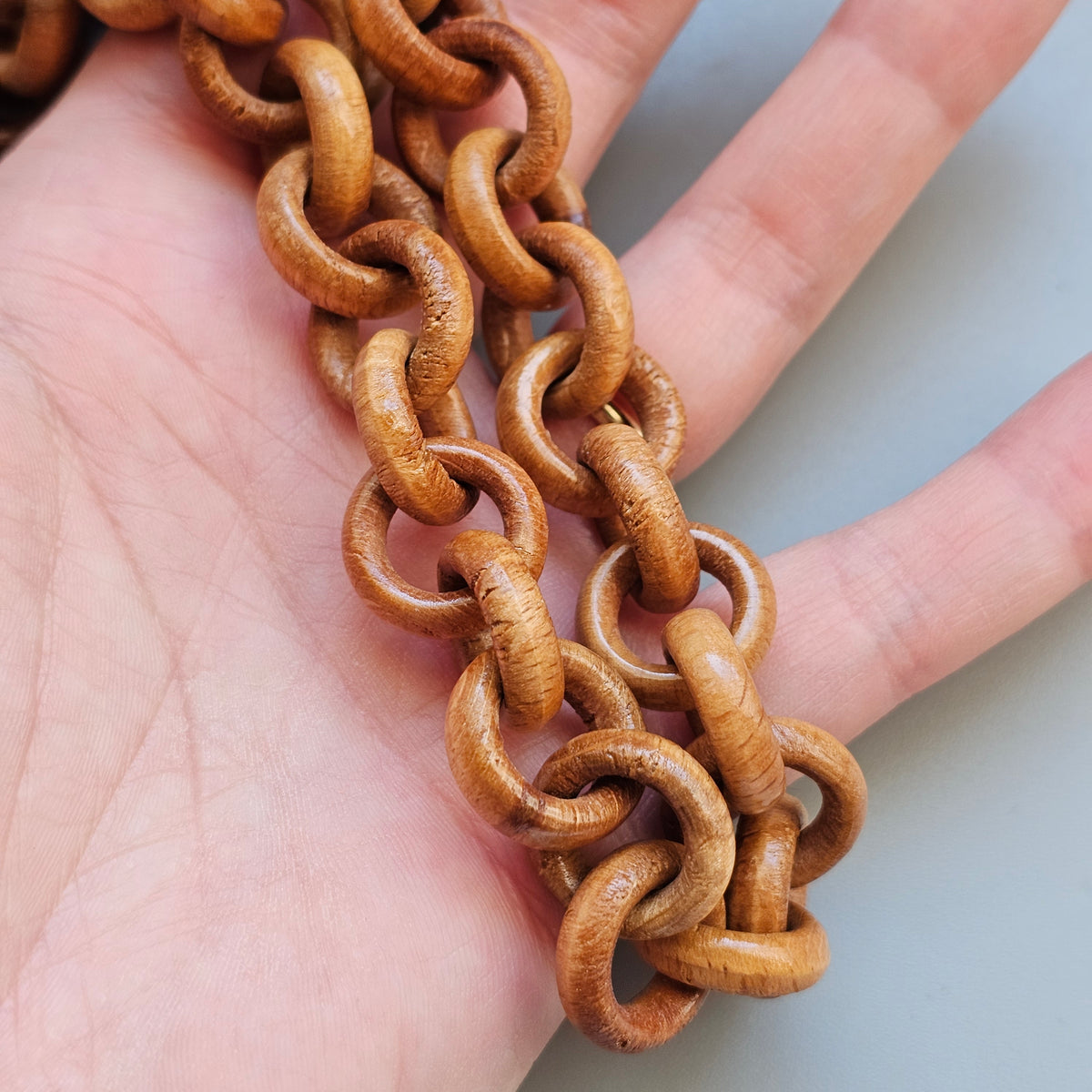 Vintage Carved Interlocking Lacquered Wooden Chain Necklace