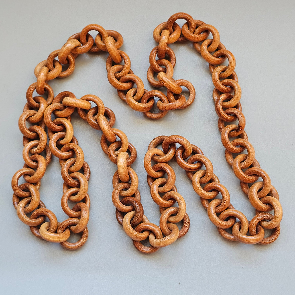 Vintage Carved Interlocking Lacquered Wooden Chain Necklace
