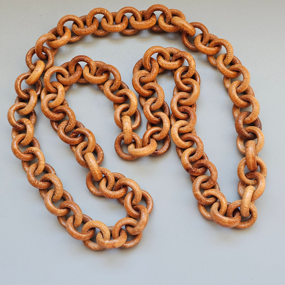 Vintage Carved Interlocking Lacquered Wooden Chain Necklace