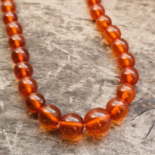 Vintage USSR Era Pressed Baltic Amber Graduated Bead Necklace
